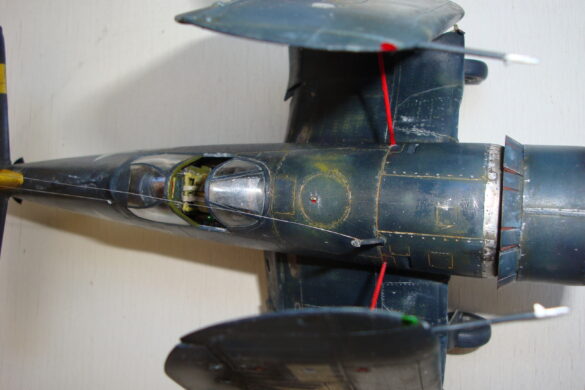 XF4U-3B Corsair turbocharger installation scratch built on Tamiya 1/48 Corsair model showing exhaust ducting and turbo housing