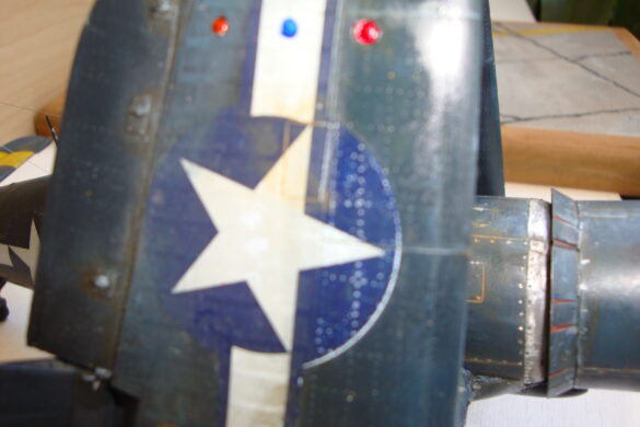 XF4U-3B Corsair turbocharger installation scratch built on Tamiya 1/48 Corsair model showing exhaust ducting and turbo housing