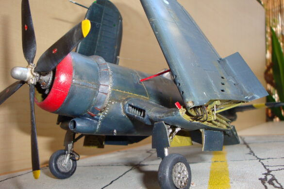 XF4U-3B Corsair turbocharger installation scratch built on Tamiya 1/48 Corsair model showing exhaust ducting and turbo housing