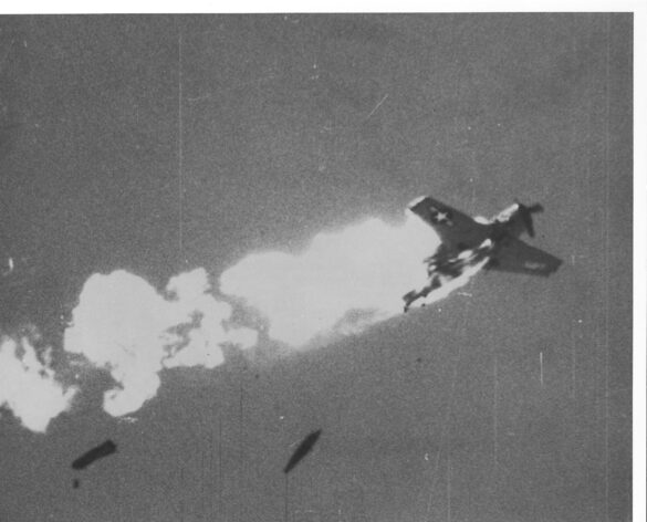 F6F-5K Hellcat drone painted in bright red high visibility scheme used as target aircraft by the US Navy