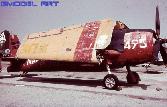 F6F-5K Hellcat drone painted in bright red high visibility scheme used as target aircraft by the US Navy