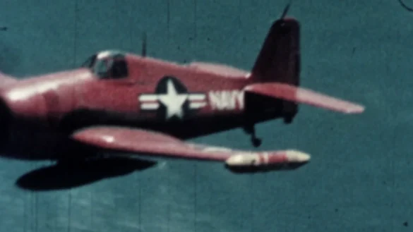 F6F-5K Hellcat drone painted in bright red high visibility scheme used as target aircraft by the US Navy