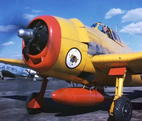 F6F-3K Hellcat drone painted in yellow orange high visibility colors during early testing phase