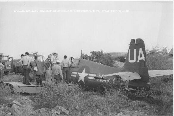F6F-5K Hellcat drone painted in bright red high visibility scheme used as target aircraft by the US Navy