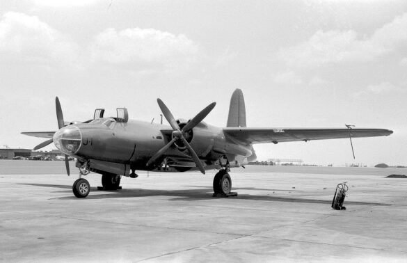B-26 Marauder WWII bomber olive drab neutral gray camouflage in flight medium bomber USAAF