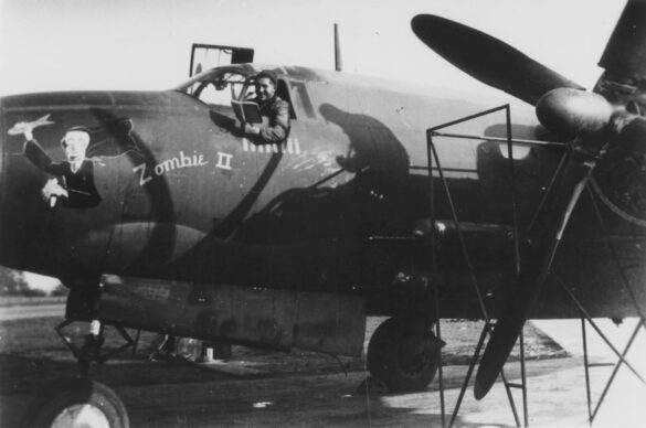 B-26 Marauder WWII bomber olive drab neutral gray camouflage in flight medium bomber USAAF