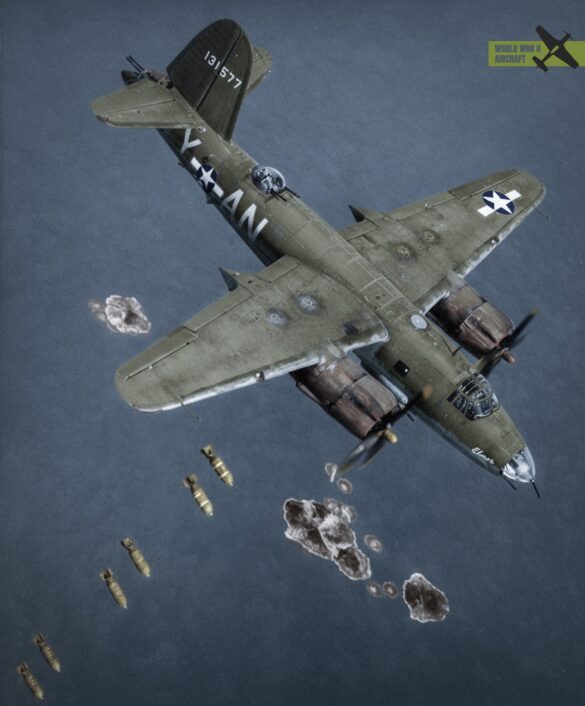 B-26 Marauder WWII bomber olive drab neutral gray camouflage in flight medium bomber USAAF