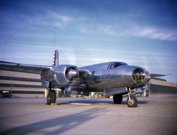 B-26 Marauder WWII bomber olive drab neutral gray camouflage in flight medium bomber USAAF
