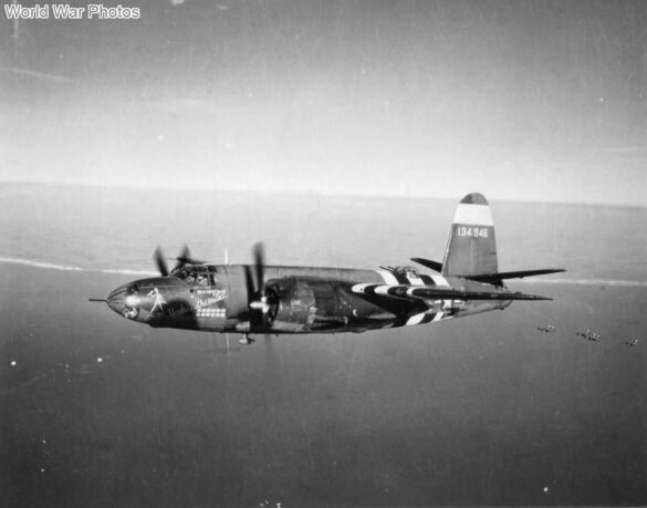 B-26 Marauder WWII bomber olive drab neutral gray camouflage in flight medium bomber USAAF