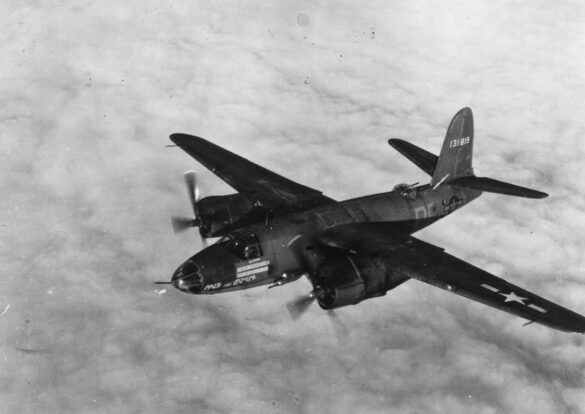 B-26 Marauder WWII bomber olive drab neutral gray camouflage in flight medium bomber USAAF