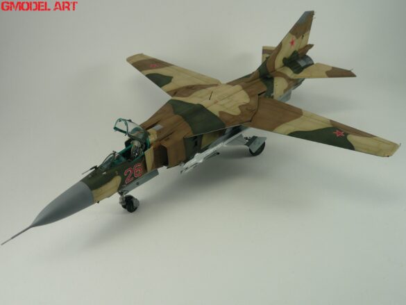 MiG-23ML Red 26 Scale Model Build Guide – Painting, Weathering and Camouflage Techniques MiG-23ML model during camouflage painting process with preshading