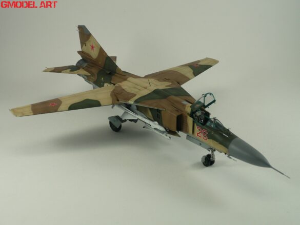 MiG-23ML Red 26 Scale Model Build Guide – Painting, Weathering and Camouflage Techniques MiG-23ML model during camouflage painting process with preshading
