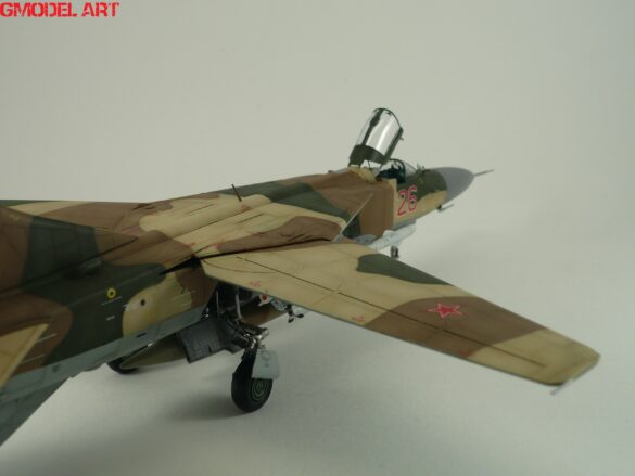 MiG-23ML Red 26 Scale Model Build Guide – Painting, Weathering and Camouflage Techniques MiG-23ML model during camouflage painting process with preshading