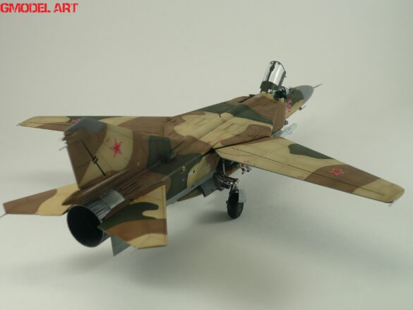 MiG-23ML Red 26 Scale Model Build Guide – Painting, Weathering and Camouflage Techniques MiG-23ML model during camouflage painting process with preshading