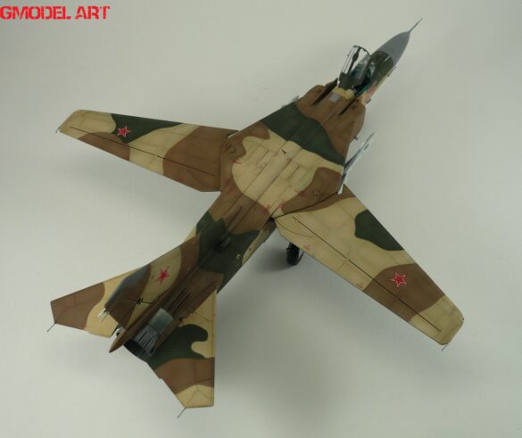 MiG-23ML Red 26 Scale Model Build Guide – Painting, Weathering and Camouflage Techniques MiG-23ML model during camouflage painting process with preshading