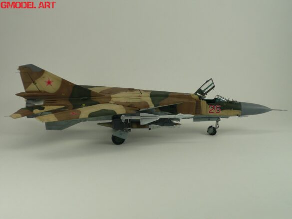 MiG-23ML Red 26 Scale Model Build Guide – Painting, Weathering and Camouflage Techniques MiG-23ML model during camouflage painting process with preshading