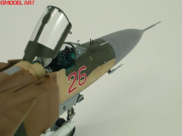 MiG-23ML Red 26 Scale Model Build Guide – Painting, Weathering and Camouflage Techniques MiG-23ML model during camouflage painting process with preshading