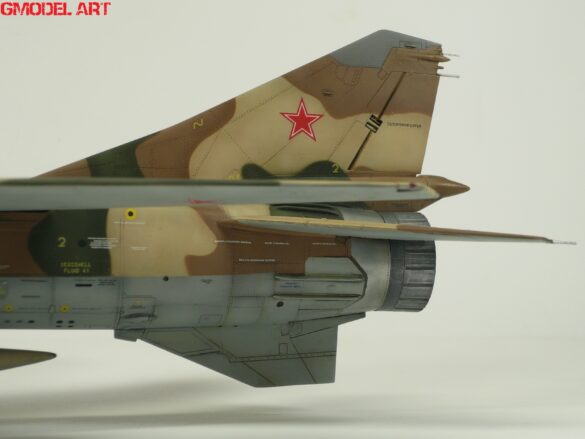 MiG-23ML Red 26 Scale Model Build Guide – Painting, Weathering and Camouflage Techniques MiG-23ML model during camouflage painting process with preshading
