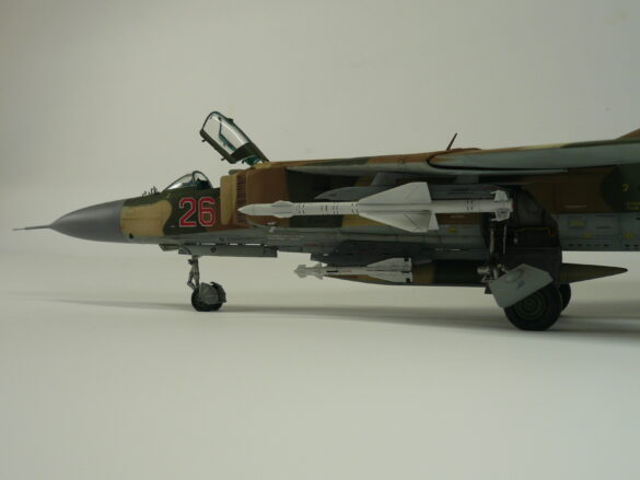 MiG-23ML Red 26 Scale Model Build Guide – Painting, Weathering and Camouflage Techniques MiG-23ML model during camouflage painting process with preshading