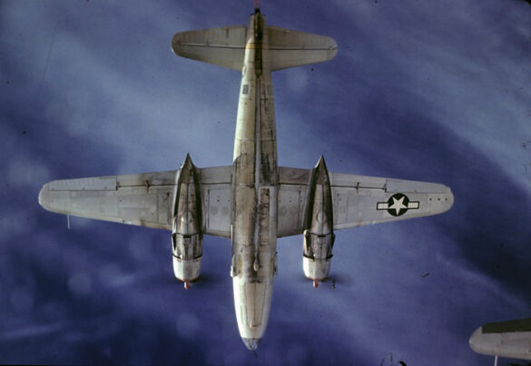 B-26 Marauder WWII bomber olive drab neutral gray camouflage in flight medium bomber USAAF