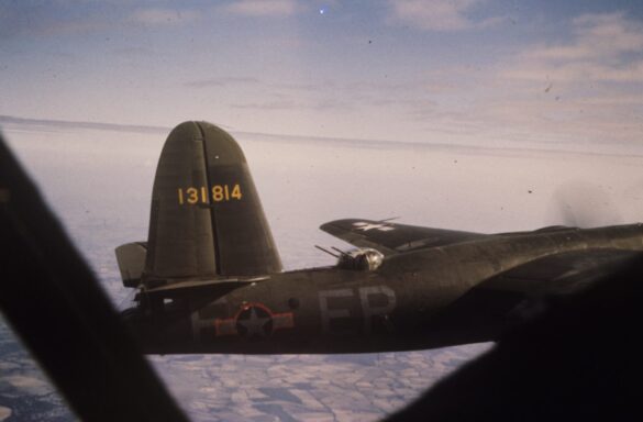 B-26 Marauder WWII bomber olive drab neutral gray camouflage in flight medium bomber USAAF