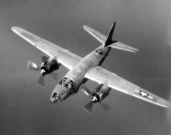 B-26 Marauder WWII bomber olive drab neutral gray camouflage in flight medium bomber USAAF
