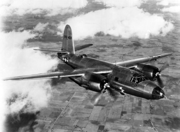 B-26 Marauder WWII bomber olive drab neutral gray camouflage in flight medium bomber USAAF