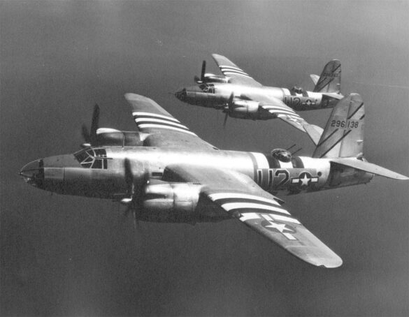 B-26 Marauder WWII bomber olive drab neutral gray camouflage in flight medium bomber USAAF