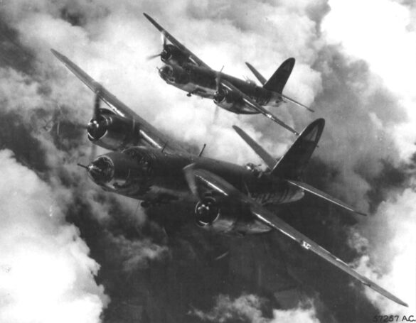 B-26 Marauder WWII bomber olive drab neutral gray camouflage in flight medium bomber USAAF