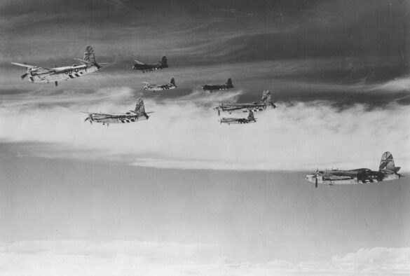 B-26 Marauder WWII bomber olive drab neutral gray camouflage in flight medium bomber USAAF