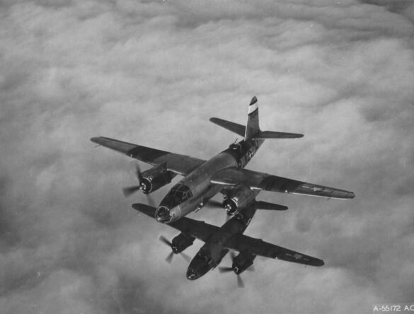 B-26 Marauder WWII bomber olive drab neutral gray camouflage in flight medium bomber USAAF