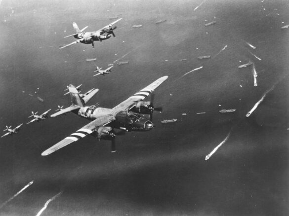 B-26 Marauder WWII bomber olive drab neutral gray camouflage in flight medium bomber USAAF