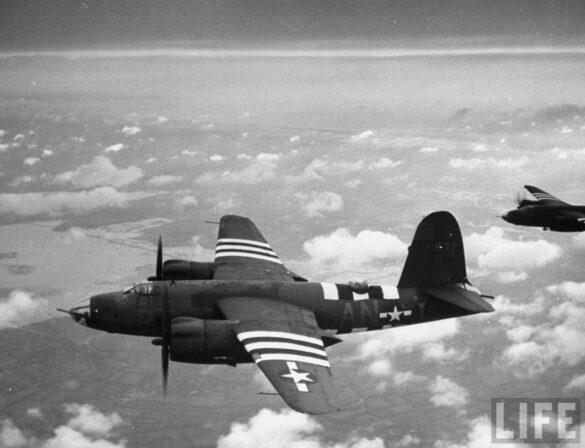 B-26 Marauder WWII bomber olive drab neutral gray camouflage in flight medium bomber USAAF