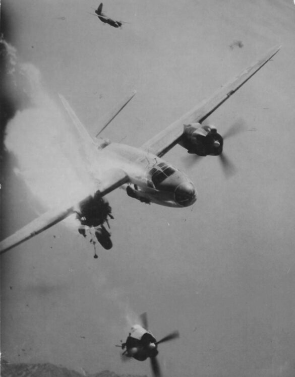 B-26 Marauder WWII bomber olive drab neutral gray camouflage in flight medium bomber USAAF