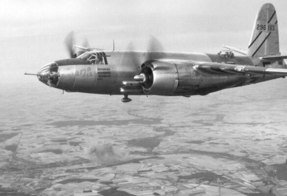 B-26 Marauder WWII bomber olive drab neutral gray camouflage in flight medium bomber USAAF
