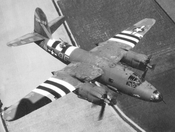 B-26 Marauder WWII bomber olive drab neutral gray camouflage in flight medium bomber USAAF