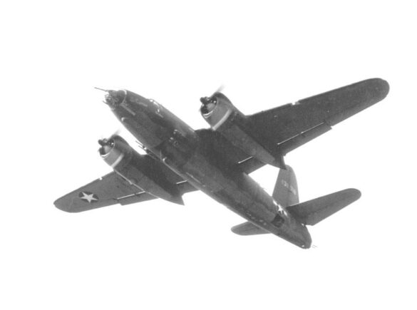 B-26 Marauder WWII bomber olive drab neutral gray camouflage in flight medium bomber USAAF