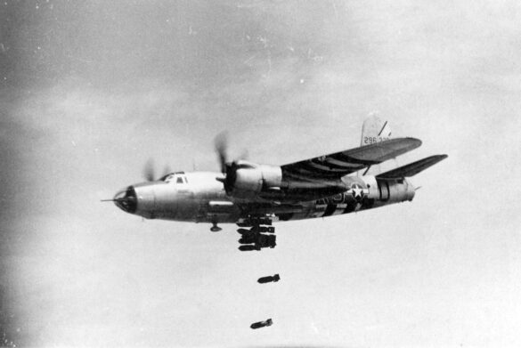 B-26 Marauder WWII bomber olive drab neutral gray camouflage in flight medium bomber USAAF