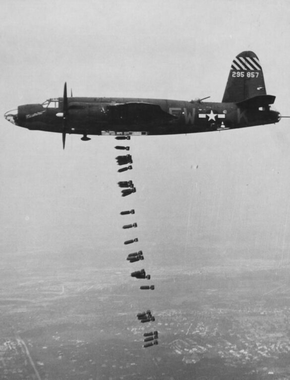 B-26 Marauder WWII bomber olive drab neutral gray camouflage in flight medium bomber USAAF