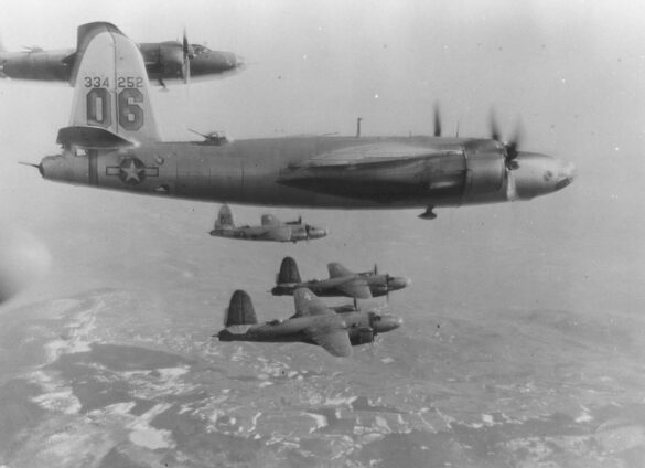 B-26 Marauder WWII bomber olive drab neutral gray camouflage in flight medium bomber USAAF