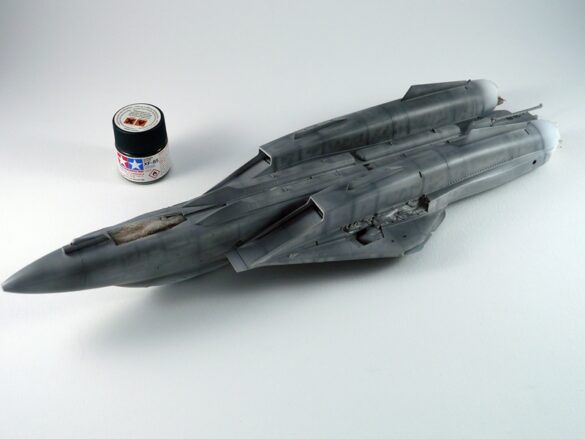 F-14A Tomcat VF-84 Jolly Rogers build 1/48 Scale model aircraft preshading technique on F-14A Tomcat using black base layer