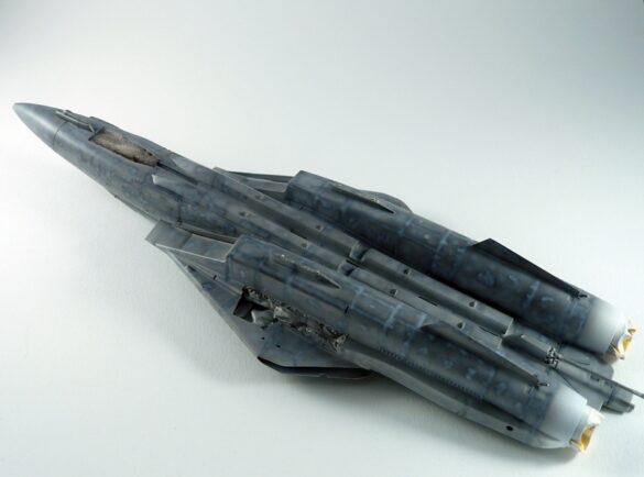 F-14A Tomcat VF-84 Jolly Rogers build 1/48 Scale model aircraft preshading technique on F-14A Tomcat using black base layer