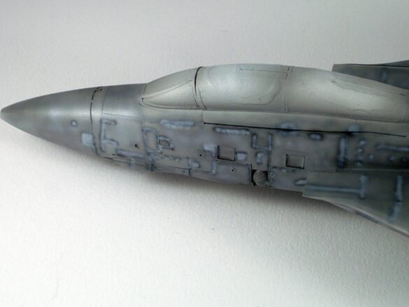 F-14A Tomcat VF-84 Jolly Rogers build 1/48 Scale model aircraft preshading technique on F-14A Tomcat using black base layer