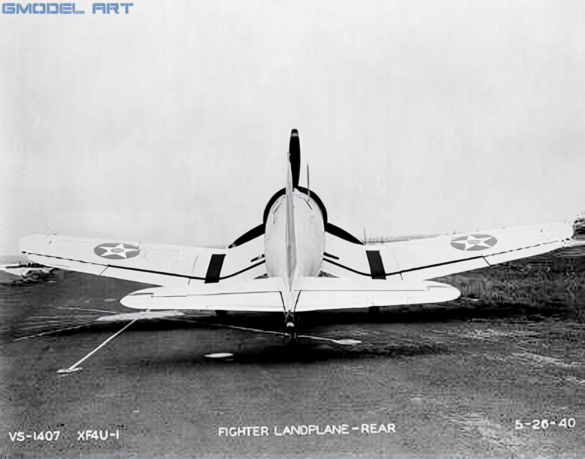 XF4U-1 Corsair prototype during NACA aerodynamic evaluation showing inverted gull wing geometry