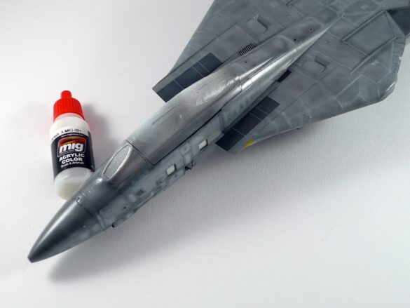 F-14A Tomcat VF-84 Jolly Rogers build 1/48 HobbyBoss F-14A Tomcat upper surface camouflage painting using multi-tone grey shades