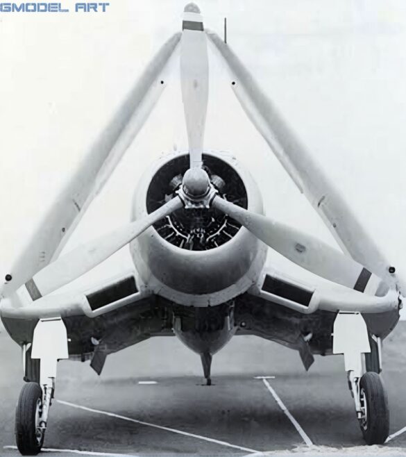 XF4U-1 Corsair prototype during NACA aerodynamic evaluation showing inverted gull wing geometry