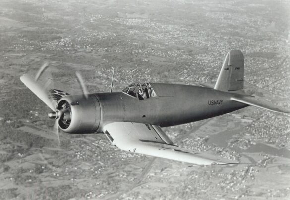 XF4U 1CorsairBuNo1443inflightoveranunidentifiedlocationin1940