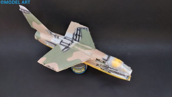 Weathered Hellenic Air Force A-7E Corsair cemetery model with faded camouflage and open maintenance panels.