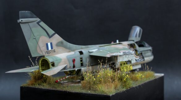 Hasegawa 1/48 A-7E Corsair II model representing the abandoned HAF aircraft at Araxos Air Base.