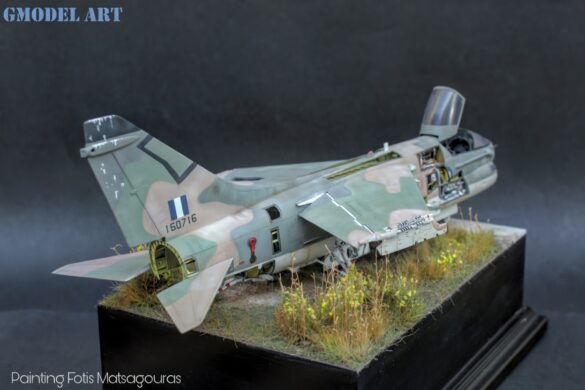 Hasegawa 1/48 A-7E Corsair II model representing the abandoned HAF aircraft at Araxos Air Base.